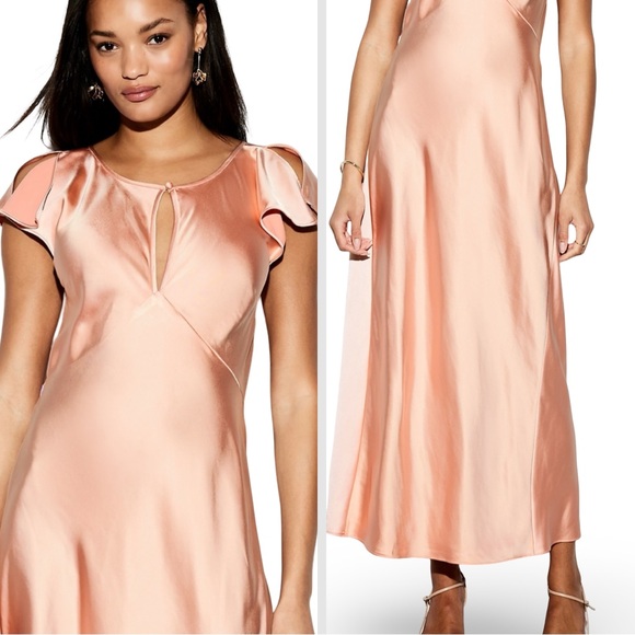 THE OCCASION Dresses & Skirts - NWTS💓THE OCCASION XL💓ELITE LINE PINK BLUSH SATIN FLUTTER SLEEVE FITTED MIDI MAXI